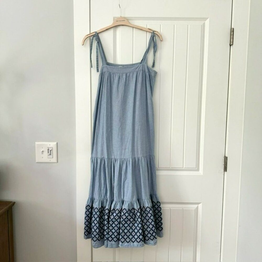 Rebecca Minkoff Sky Blue Maxi Dress with Navy Embroidered Hem